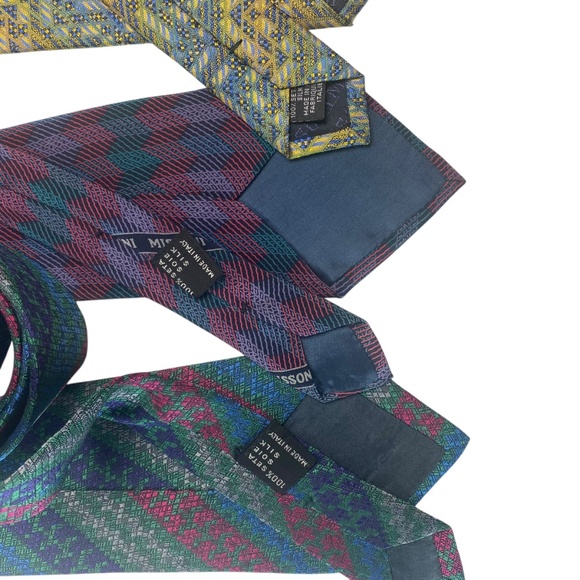 MISSONI -Set of 3 Men’s 100% Silk Tie Necktie Zigzag Pattern (Read Condition) - Picture 5 of 12